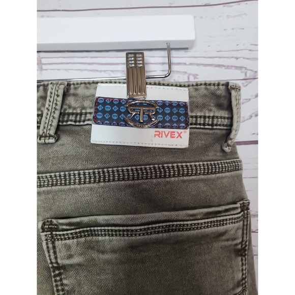 Rivex Gray Denim Tapered Leg Stretch Mid Rise Flat Front Jeans Men's Size 34 - Picture 4 of 7